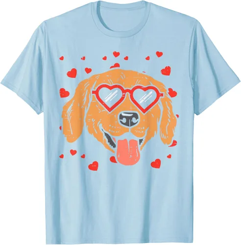 Vista 113 de Golden Retriever cara corazón gafas día de San Valentín perro regalo camiseta Negro