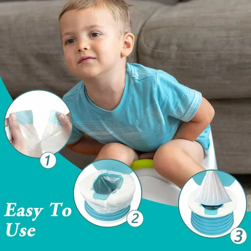 Vista 4 de Paquete de 120 forros para silla de orinal con cordón, bolsas desechables para asiento de inodoro de entrenamiento para niños pequeños