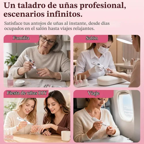 Vista 7 de PELCAS - Lima eléctrica de uñas, taladro de uñas inalámbrico de 10 velocidades con luz LED Blanco