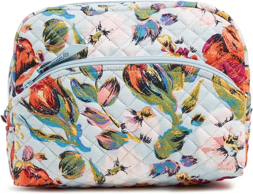 Vista 6 de Vera Bradley Bolsa organizadora de maquillaje cosmético grande de algodón para mujer Jardín Flamingo