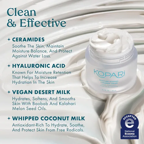 Vista 4 de Kopari Crema de ceramida batida de humedad Hidrata y restaura Ceramidas veganas y ácido hialurónico que retiene la humedad 2.1 oz