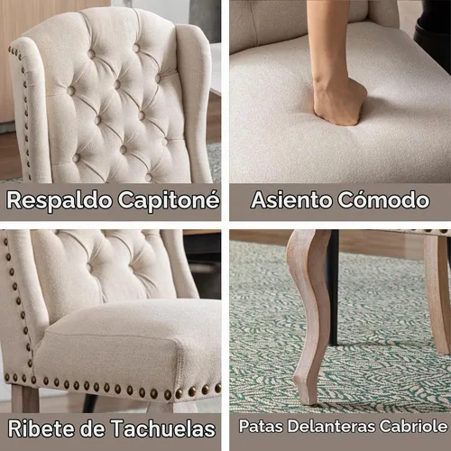 Vista 3 de chairus Juego de 2 sillas de comedor Parsons tapizadas copetudas, color Beige