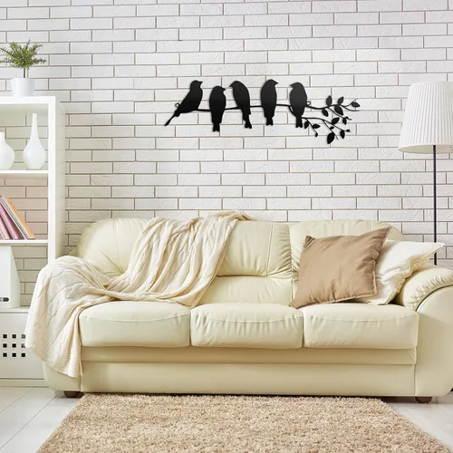 Vista 6 de Ferraycle Arte de pared de pájaro de metal, pájaros en rama con hojas, letrero de metal para colgar en la pared para balcón, jardín, decoración