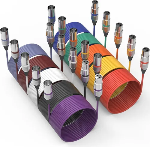 Vista 10 de Cable XLR de 10 colores, multicolor XLR macho a hembra, cables de audio de 6 pies, paquete de 10 cables de micrófono XLR equilibrados de 3 pines