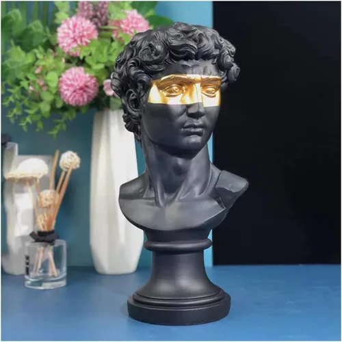 Vista 4 de ECYC Estatua griega de David de 15.75 pulgadas, esculturas de resina de busto de David, adorno moderno para decoración de escritorio de oficina
