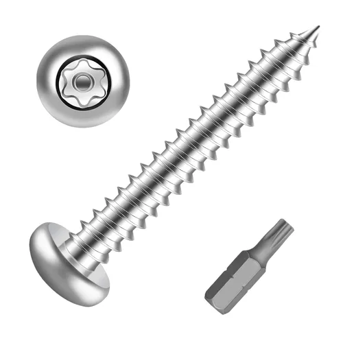 Vista 8 de Tornillos de chapa Torx de acero inoxidable #14 x 1 con cabeza de botón de acero inoxidable, tornillos plateados de seguridad, antirrobo, a prueba
