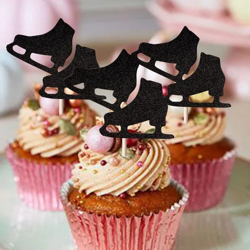 Vista 3 de Rsstarxi Paquete de 24 adornos para cupcakes de patinaje sobre hielo con purpurina para deportes sobre hielo, para temática de patinaje, baby