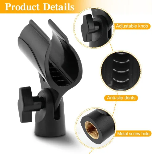 Vista 5 de Soporte universal de clip de micrófono de 3 piezas, soporte de micrófono ajustable para soporte con 2 adaptadores de tornillo macho de 5/8 pulgadas