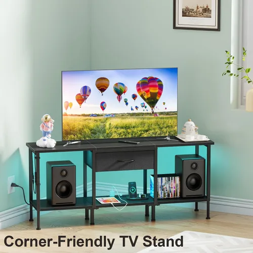 Vista 6 de GYIIYUO Soporte de TV LED con toma de corriente y cajón de tela para TV de 55, 50, 45 pulgadas, centro de entretenimiento y consola de TV industrial