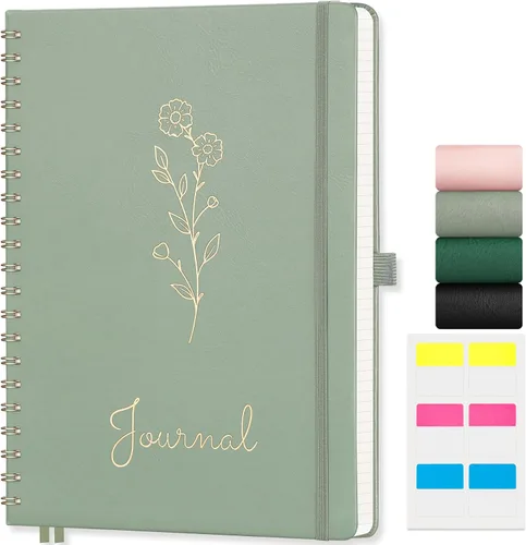 Vista 37 de EMSHOI Cuaderno de espiral con puntos, tapa dura de cuero, papel grueso de 3.53 oz/m², cuaderno de cuadrícula de puntos de 0.197 in para diario
