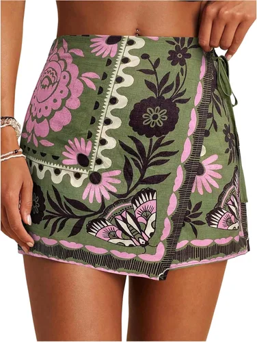 Vista 31 de SweatyRocks Mini faldas bohemias para mujer, pantalones cortos florales con Negro