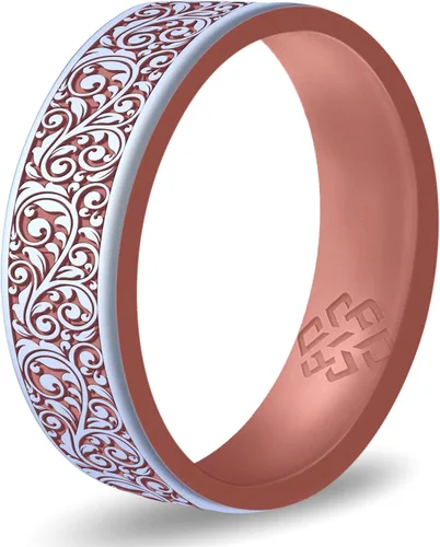 Vista 18 de Anillo de silicona Knot Theory en Filigrana, Floral, Corazones o Laurel - Banda de boda de silicona grabada de doble capa, para actividades