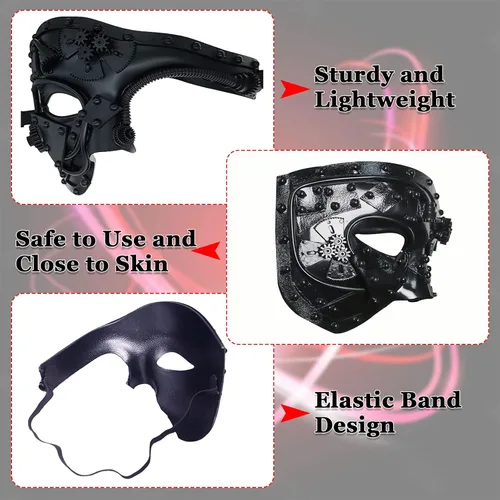 Vista 4 de Halford Steampunk Phantom Masquerade Mask, Metal Cyborg Venetian Half Face Opera Mechanical Mask for Cosplay Props