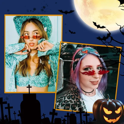 Vista 2 de Fire Flame Sunglasses for Women Men Retro Rimless Wave Fire Shaped Glasses Halloween Party Frameless Eyewear