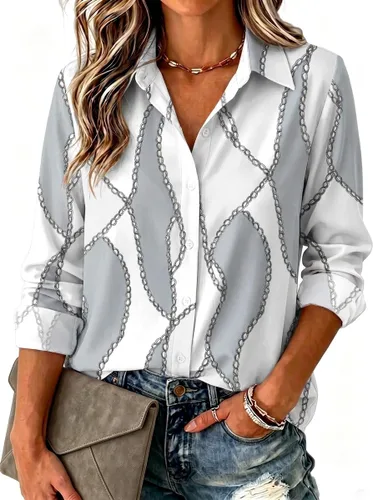 Vista 24 de Zeagoo Blusa para mujer, de manga larga, con botones, casual, ligera, lisa/estampada