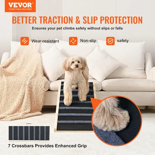 Vista 2 de VEVOR Rampa para Perros, Rampa Plegable para Mascotas para Cama, Rampa Ajustable para Perros Pequeños, Grandes, Viejos y Gatos, Rampa de Madera
