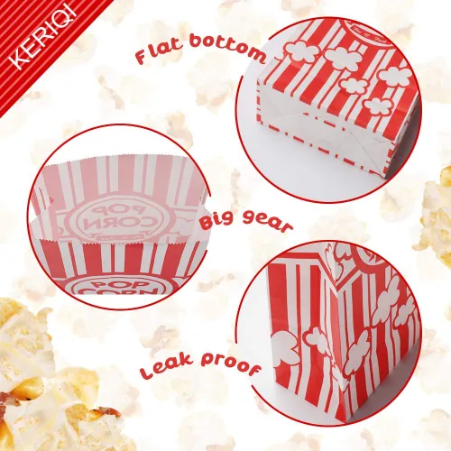 Vista 4 de Bolsas de palomitas de maíz, bolsas de papel para palomitas de maíz con parte inferior plana de 2 onzas para la familia, noche de cine, béisbol