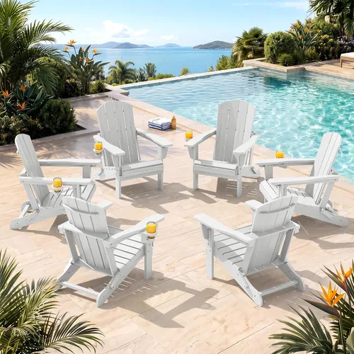 Vista 10 de SERWALL Silla Adirondack plegable ajustable, silla Adirondack reclinable con 3 posiciones reclinables, HDPE para todo tipo de clima, Adirondack
