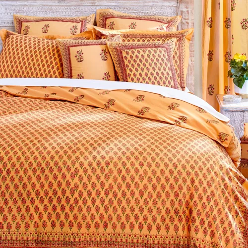 Vista 14 de Saffron Marigold Funda de edredón tamaño individual, 100% algodón, reversible, estampado a mano, decorativa, para decoración de dormitorio, diseño