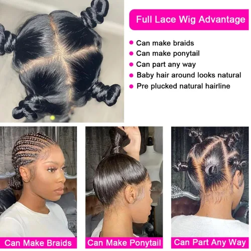 Vista 5 de Pelucas de pelo humano de encaje completo para las mujeres negras, cabello estilo mojado, ondulado, brasileño, virginal, Sin pegamento, con encaje