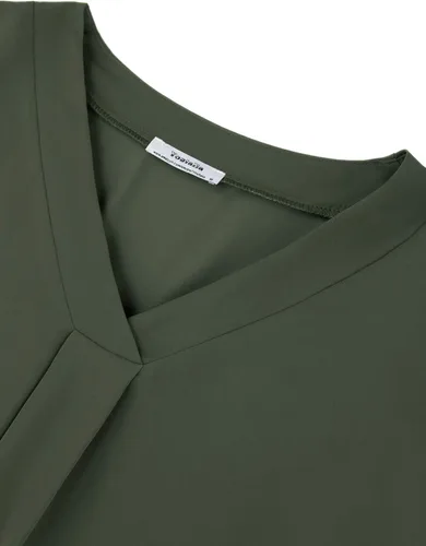 Vista 5 de Youtalia Blusas para mujer, elegantes, informales, de negocios, manga 3/4, de gasa, cuello en V, camisas de trabajo y oficina
