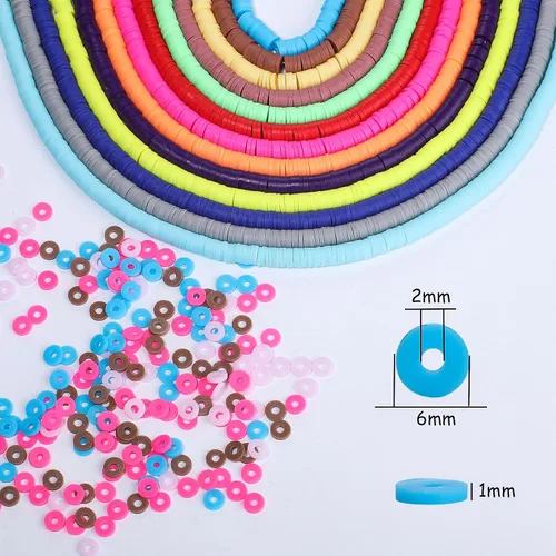 Vista 2 de Kit de pulsera de cuentas de arcilla de 50 hebras, 19000 unidades, cuentas planas redondas de arcilla polimérica de 0.236 in, cuentas Heishi