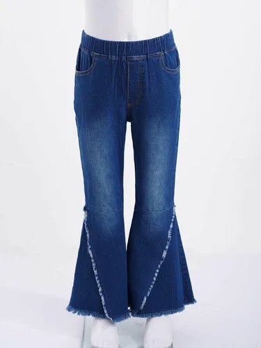 Vista 3 de Pantalones vaqueros acampanados con volantes y cintura elástica para niños y niñas