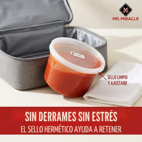 Vista 6 de Mr Miracle Recipientes transparentes de 16 onzas con tapas. Paquete de 12 recipientes herméticos de plástico reutilizables para alimentos