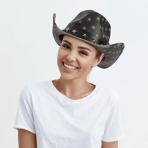 Vista 2 de Vintage USA American Flag Cowboy Hat wWestern Shape-It Brim