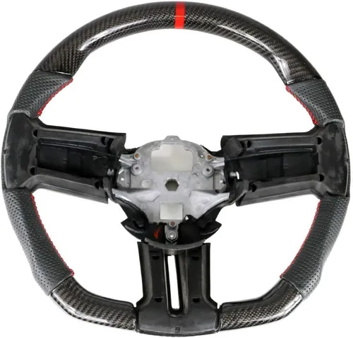 Vista 16 de IKON MOTORSPORTS, Volante compatible con Ford Mustang 2010-2014, Kit de reemplazo de cuerpo de volante en fibra de carbono y cuero con costura azul