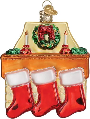 Vista 8 de Old World Christmas - Adornos de vidrio soplado de familia de 4 calcetines para árbol de Navidad