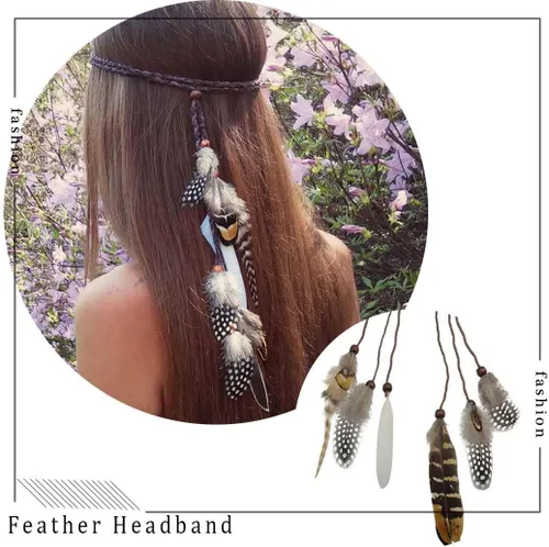 Vista 3 de Outyua Diadema de plumas bohemias, diadema de plumas Gpysy, festival, boda, feadther, accesorios de joyería para el cabello para mujeres y niñas