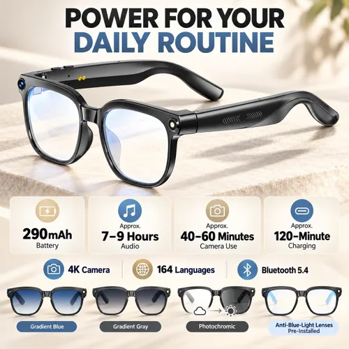 Vista 2 de GenXenon Gafas inteligentes AI con cámara, video 4K y traducción en tiempo Gafas de cámara negra
