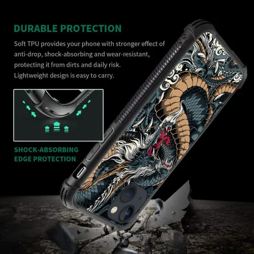 Vista 3 de Funda protectora de TPU resistente a los arañazos y golpes, compatible con iPhone 13 Mini, diseño H Dragon 8 de 5.4 pulgadas