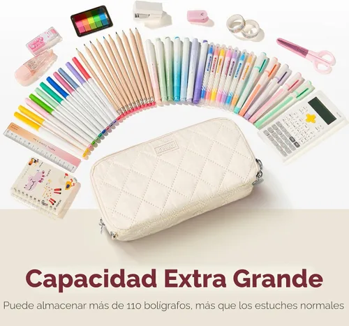 Vista 3 de Sooez Estuche grande para lápices, bolsa para lápices extra grande con 8 compartimentos, bolsa para bolígrafos de apertura amplia, organizador