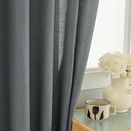Vista 4 de mstexa Cortinas de lino gris de 132 pulgadas para techos altos, sala de estar, protección de privacidad, filtrado de luz, cortinas extralargas