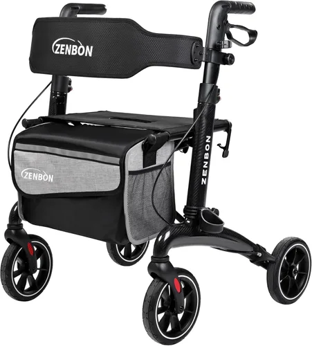 Vista 13 de Andador con ruedas para personas mayores/adultos plegable en dos direcciones con asiento de 330 libras de capacidad, 4 ruedas grandes de 8 pulgadas