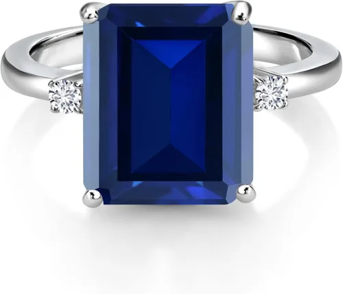 Vista 3 de Gem Stone King 5-7 Cttw Gemstone Birthstone and White Lab Grown Diamond 3-Stone Engagement Ring 925 Sterling Silver Center Emerald Cut 12X10MM