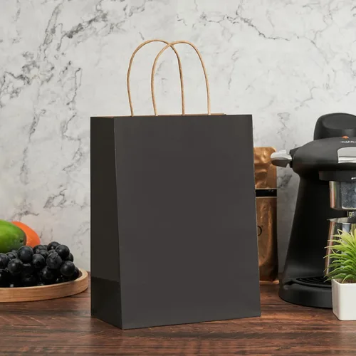 Vista 5 de METAPRINT 100 bolsas de regalo de papel de 8 x 4.5 x 10.8 pulgadas, bolsa de papel kraft negro con asas a granel para cumpleaños, bodas, fiestas