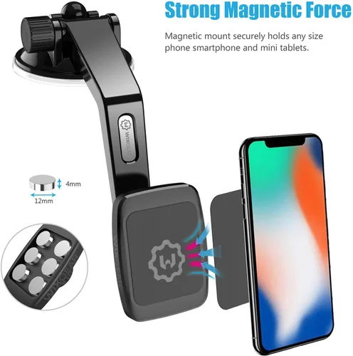 Vista 4 de WixGear Magantic Mount, soporte magnético curvado para tablero de instrumentos para teléfono celular y mini tabletas con tecnología rápida de cierre