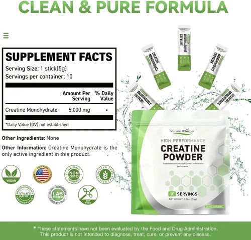 Vista 8 de Paquetes de viaje de polvo de monohidrato de creatina, 5000 mg de creatina pura micronizada para hombres y mujeres, crecimiento muscular y energía