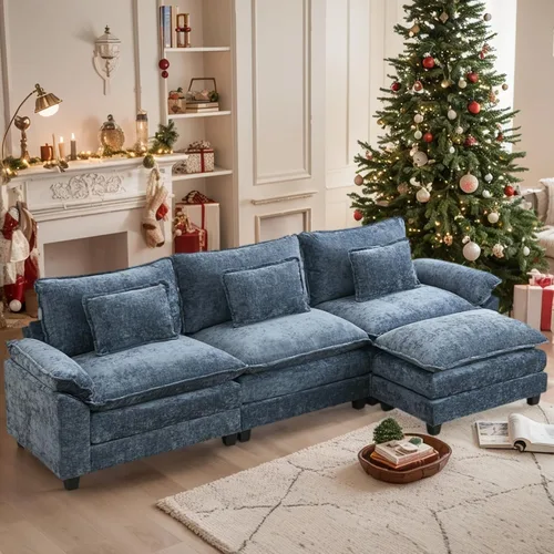 Vista 22 de Sofá Seccional, Sofá Modular Cloud con Otomana, Sofás Cama de Asiento Profundo con Almohadas Decorativas, Cómodo Sofá de Dos Plazas de Chenilla