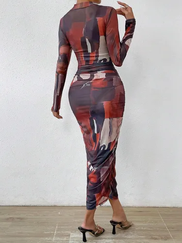 Vista 2 de Floerns Vestido largo ajustado de manga larga con cuello alto falso para mujer