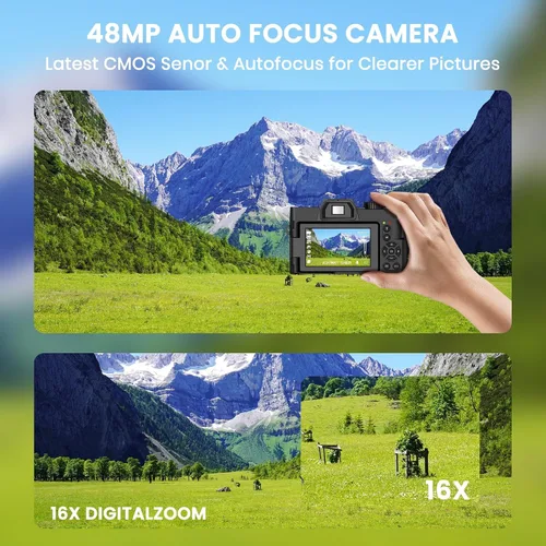 Vista 4 de Cámara digital 4K para fotografía y video enfoque automático de 48 MP con WiFi Cámara de vlogging de enfoque automático para YouTube con pantalla