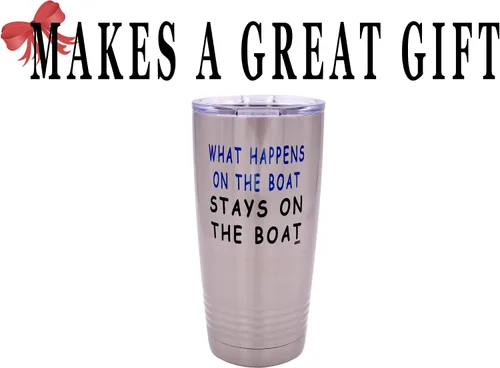 Vista 4 de Rogue River Tactical Taza de viaje grande y divertida de pesca de 20 onzas con tapa What Happens on the Boat Stays on the Boat Fishing Gift Fish
