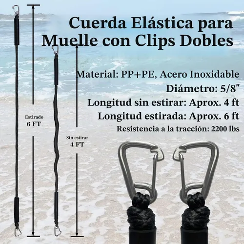 Vista 9 de Cuerda elástica para embarcaciones con clips dobles de acero inoxidable 316, accesorios para lancha baja, kayak, pontón, embarcación, waverunner
