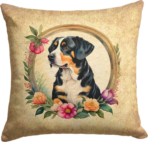 Vista 84 de Caroline's Treasures DAC2072PW1414 Affenpinscher and Flowers - Almohada decorativa de tela, lavable a máquina, para interiores y exteriores