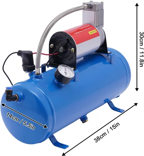 Vista 4 de Compresor de aire 100PSI DC 12V con tanque de 6 litros 1.6 galones para cuernos de tren neumáticos de autocaravana, cable de 12.47 pies