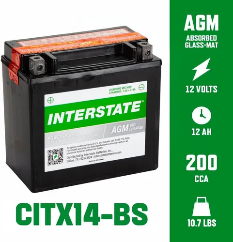 Vista 3 de Interstate Batteries YTX14-BS - Batería de 12 V y 12 Ah para deportes motorizados, 200CCA AGM, repuesto recargable para motocicletas, cuatrimotos