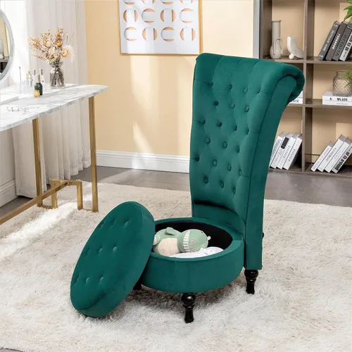 Vista 15 de Container Furniture Direct Royal - Silla de acento de terciopelo con respaldo alto para tocador con almacenamiento y tapicería de lujo, diseño retro